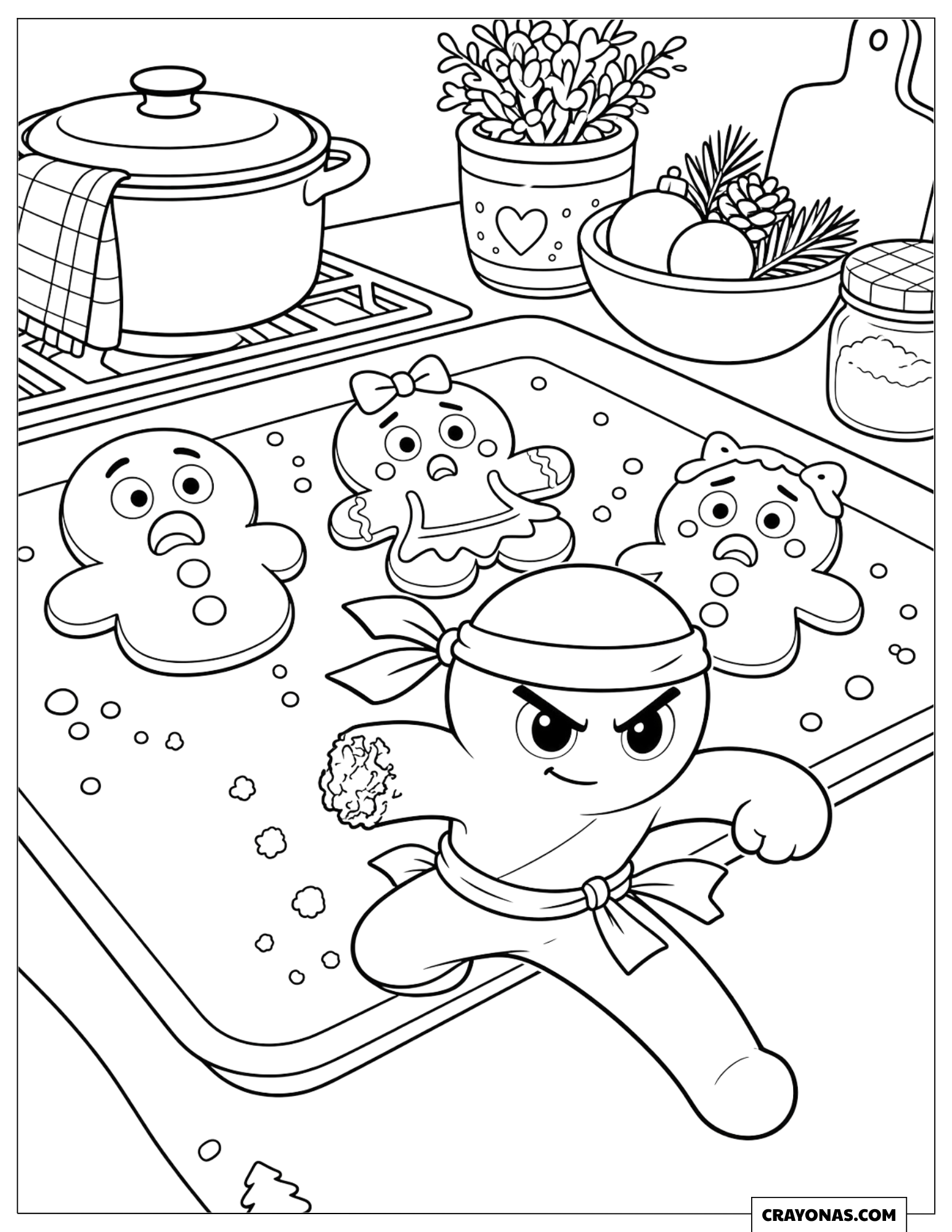 Sneaky Ninja Gingerbread Man Christmas Coloring Sheet