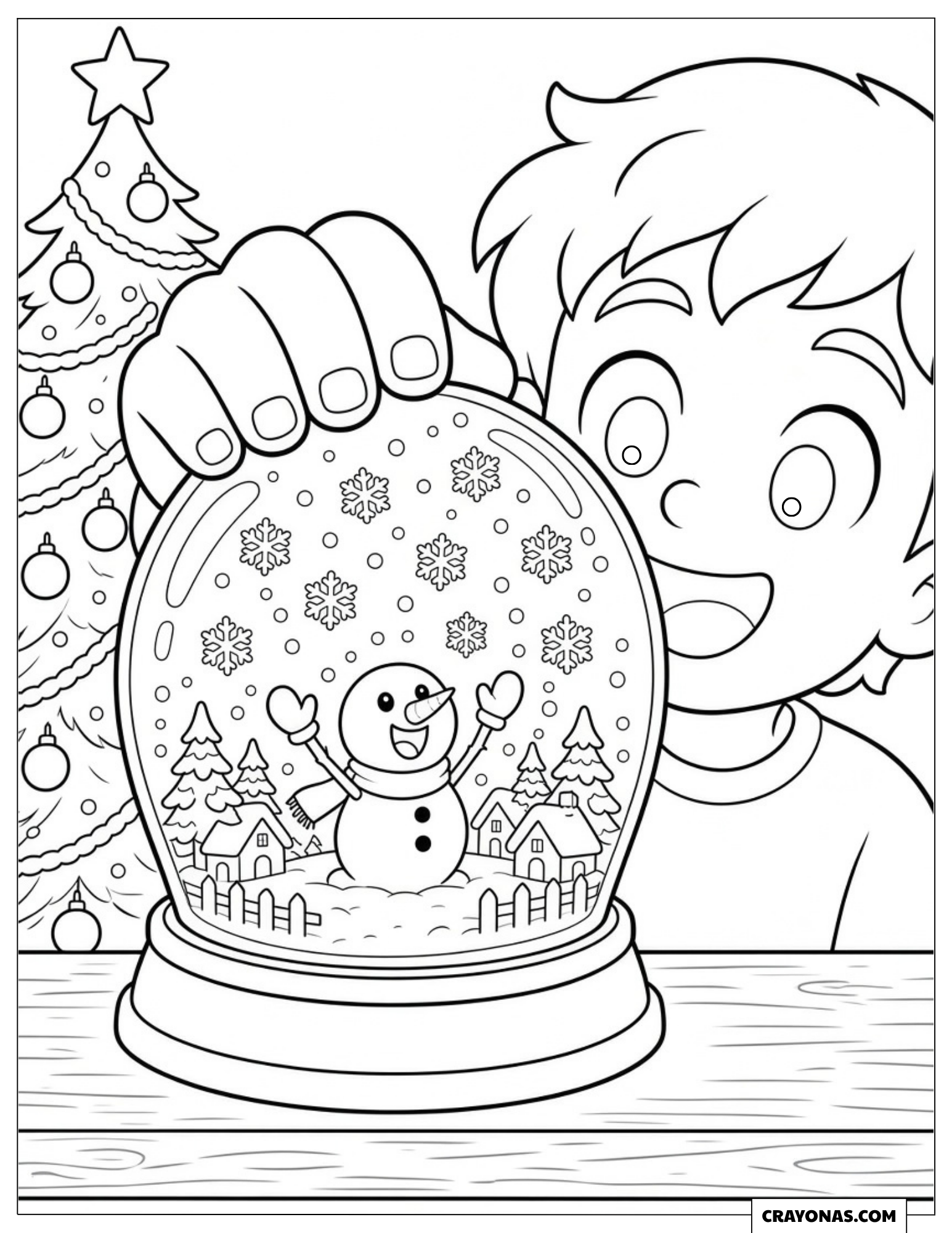 Tiny Snowman Inside a Snow Globe Christmas Coloring Page for Kids