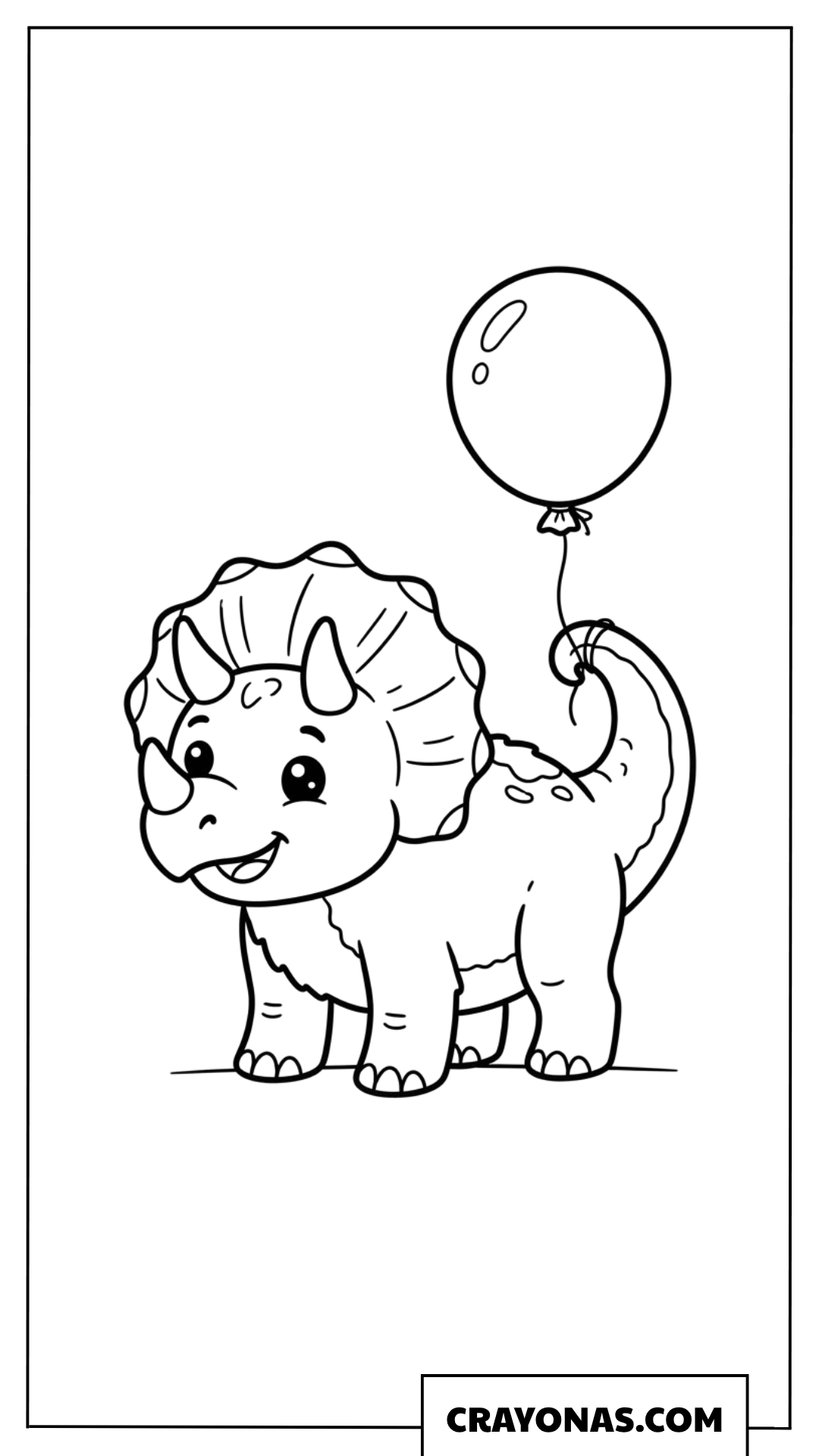 Adorable Triceratops Holding a Balloon Coloring Page