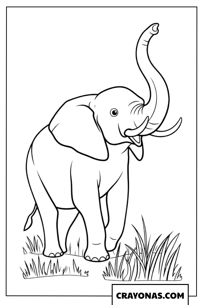 African Elephant by the Tree Coloring Page