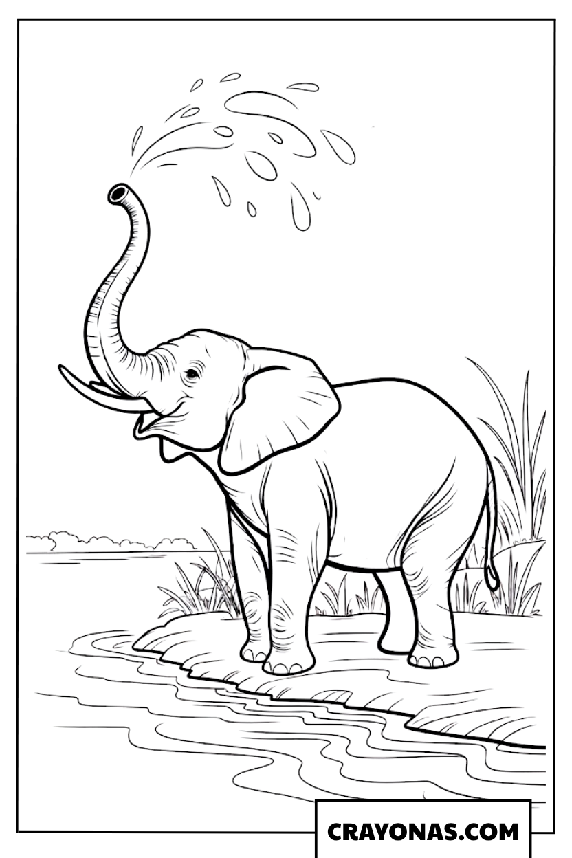 African Elephant with Trunk Up Coloring Page