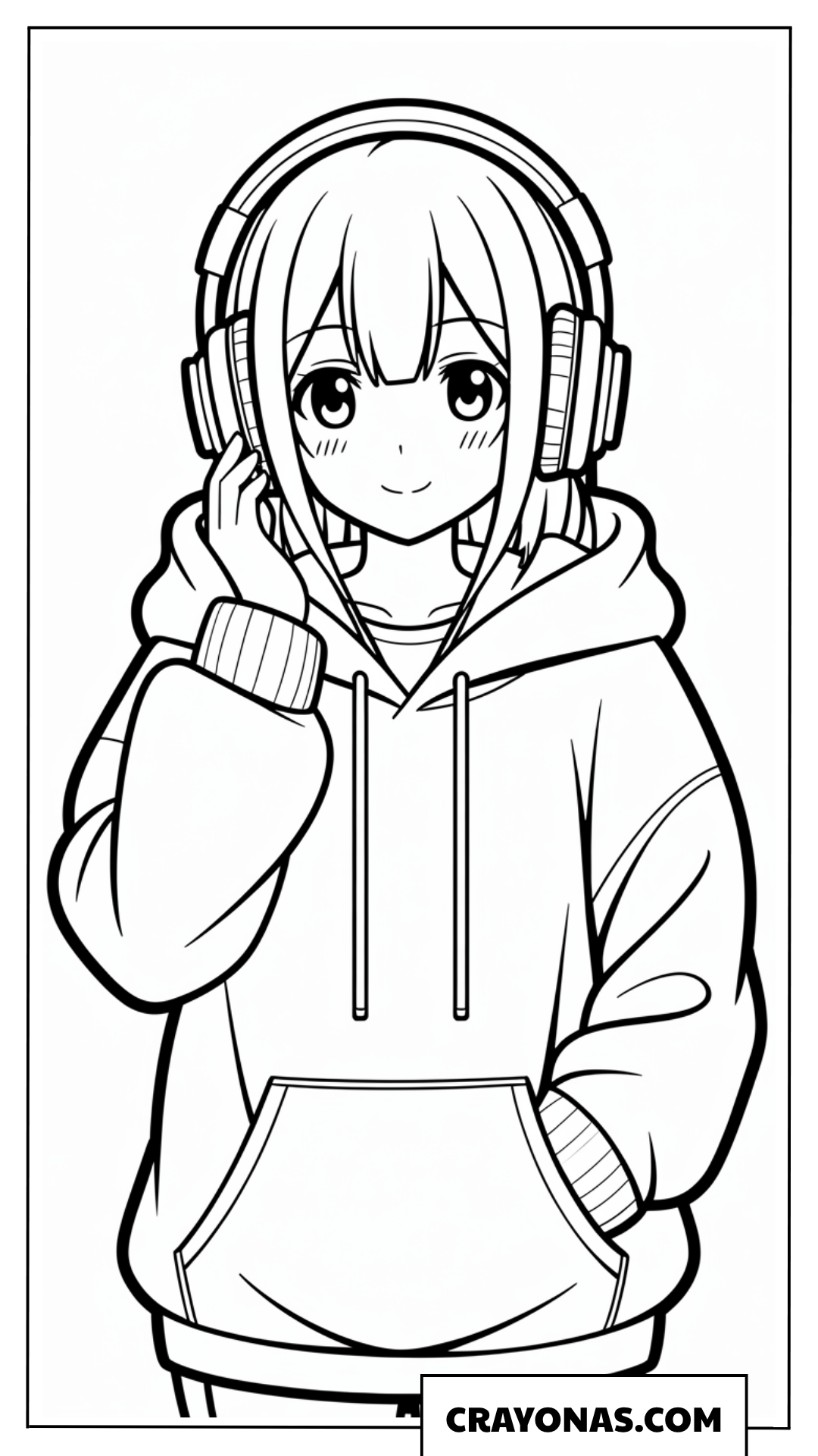 Anime Girl Listening to Music Coloring Page