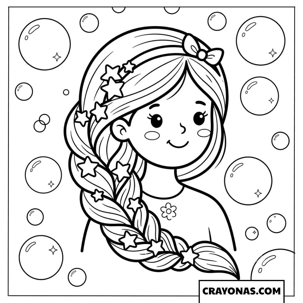Anime Girl with Side Braid and Bubbles Coloring Page