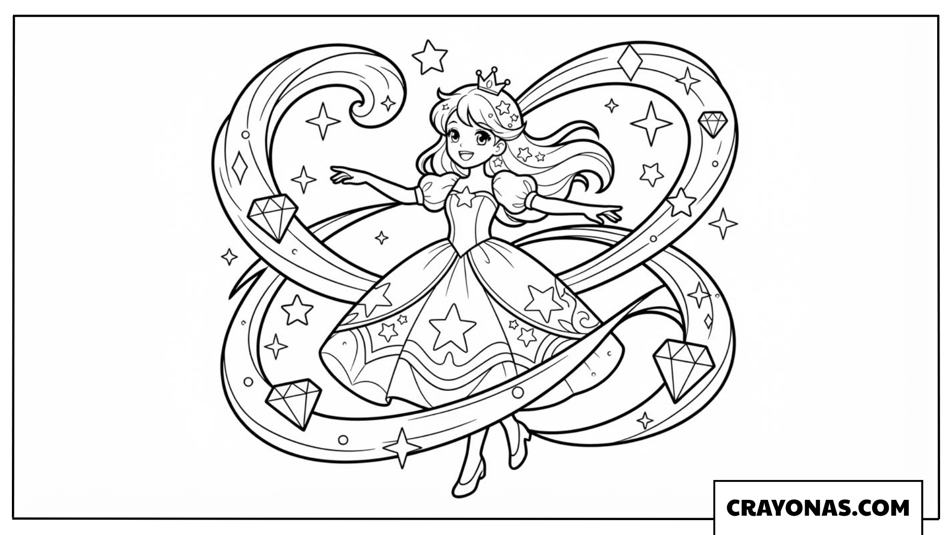 Anime Princess with Magic Swirls Coloring Page