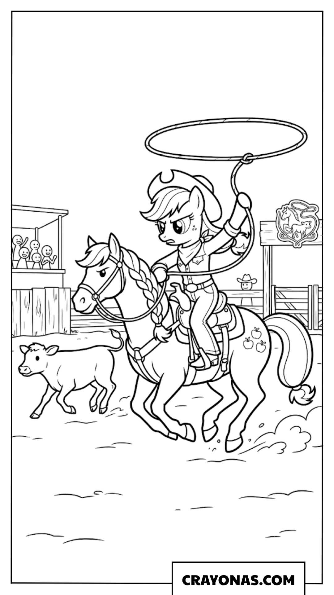 Applejack Riding Horse Throwing Lasso Rope on Ranch Coloring Page