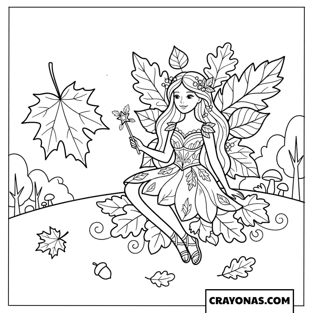 Autumn Leaf Fairy Princess Coloring Page