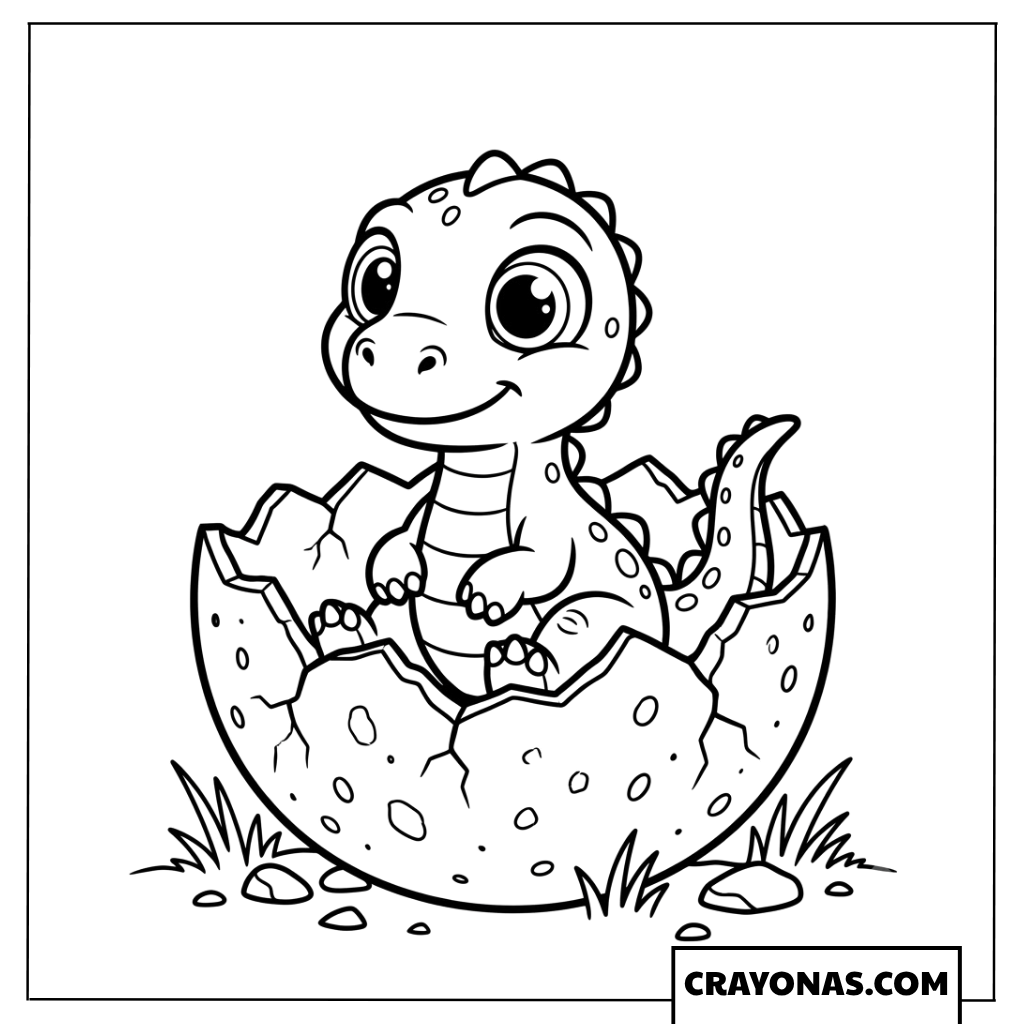 Baby Dinosaur Hatching From Broken Eggshell Coloring Page
