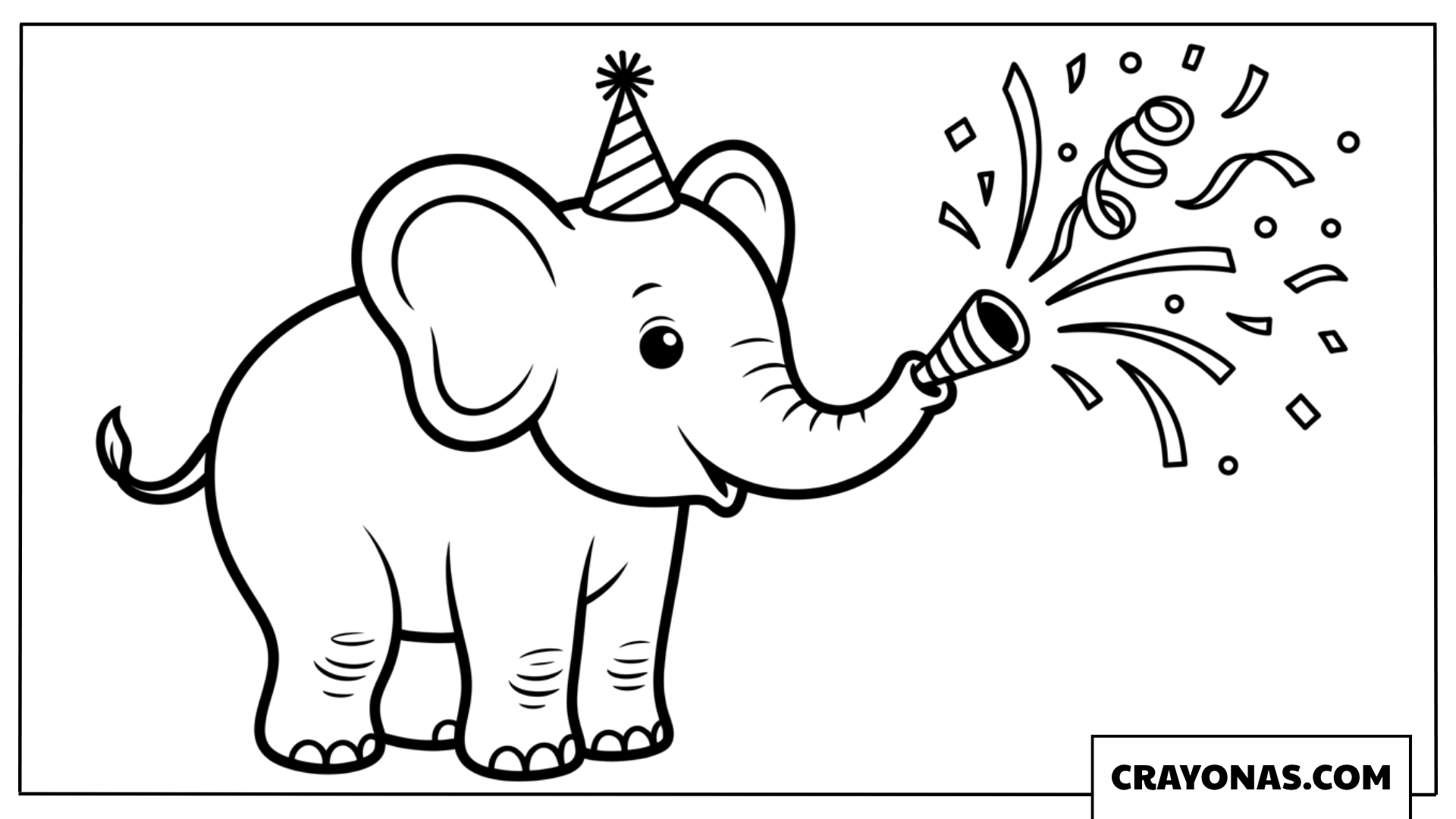 Baby Elephant Blowing Party Horn Coloring Page