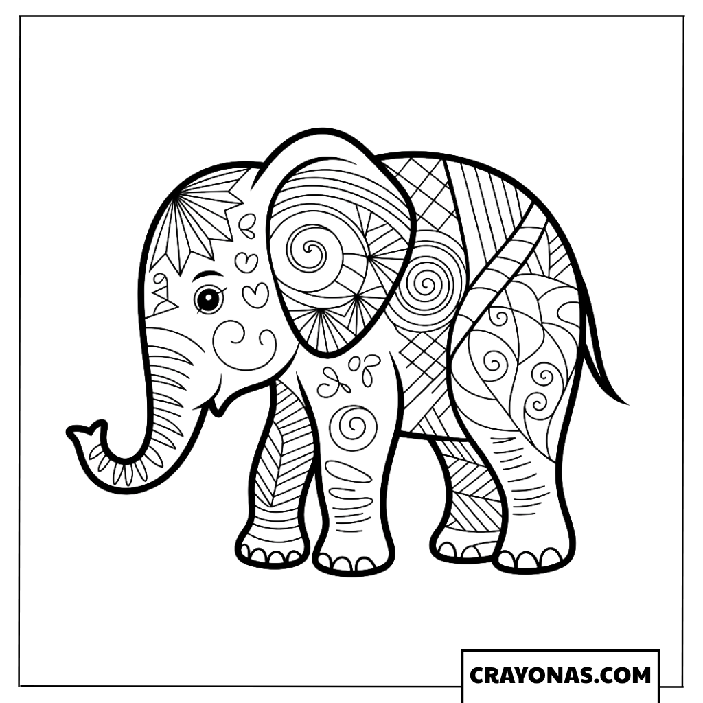Baby Elephant Mandala Coloring Page