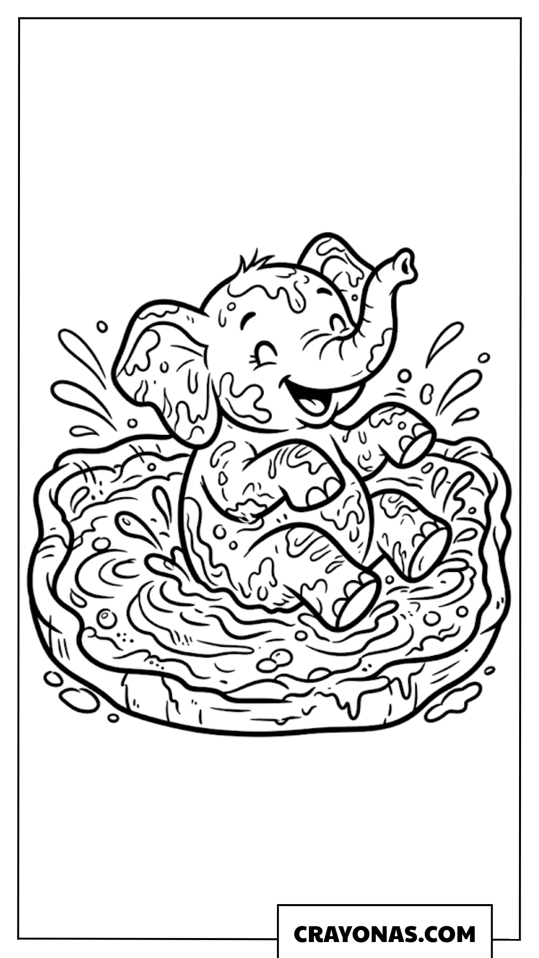 Baby Elephant Playing in Mud Coloring Page
