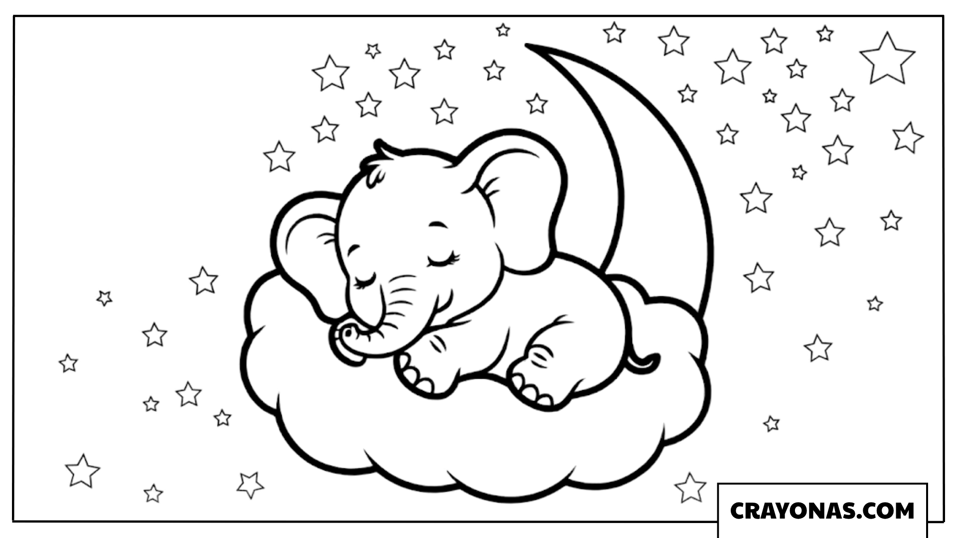 Baby Elephant Sleeping on Moon Coloring Page
