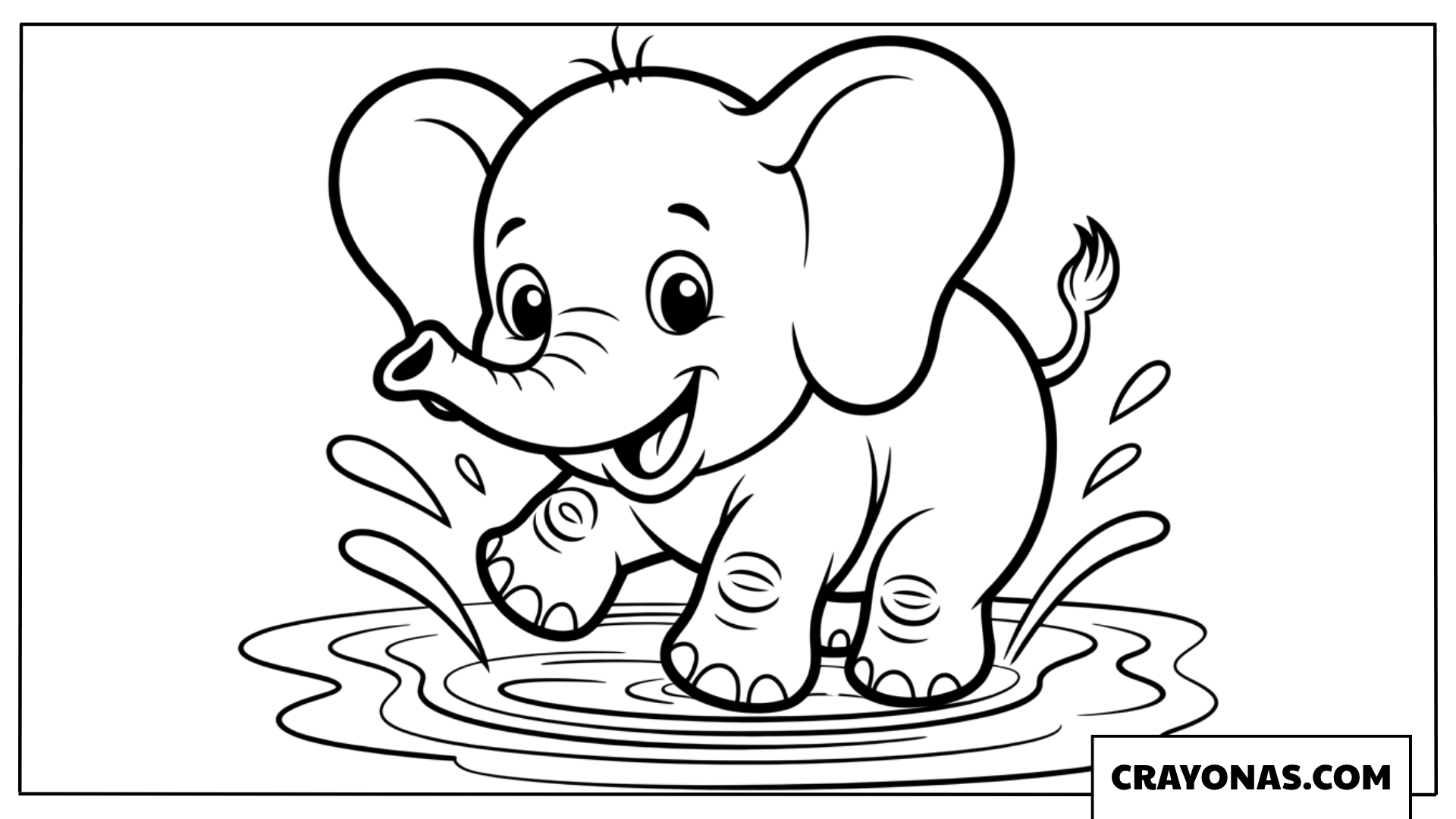 Baby Elephant Splashing in Water Coloring Page