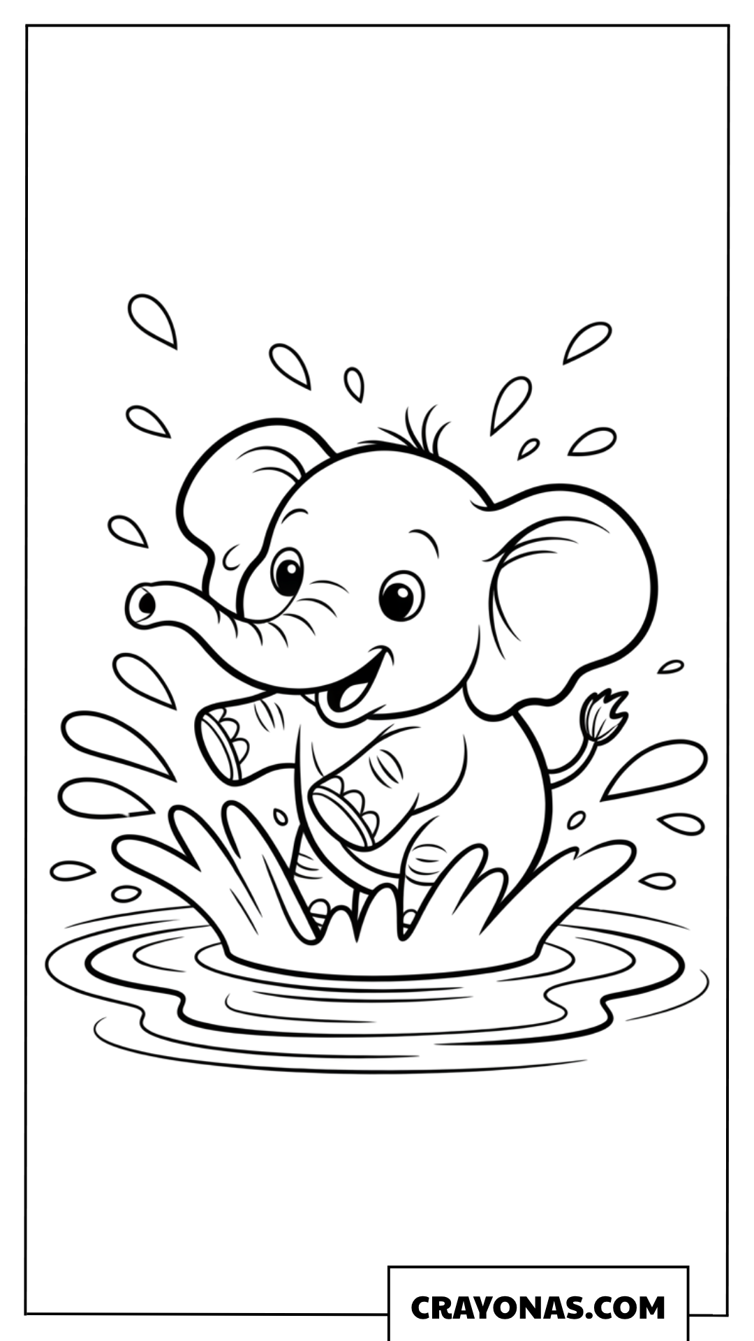 Baby Elephant Splashing in Water Coloring Page