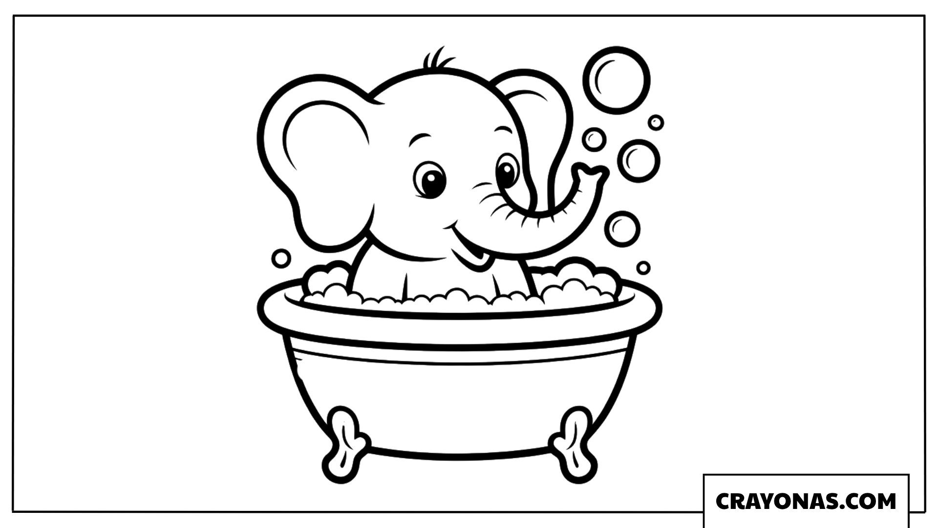 Baby Elephant Taking Bath Coloring Page