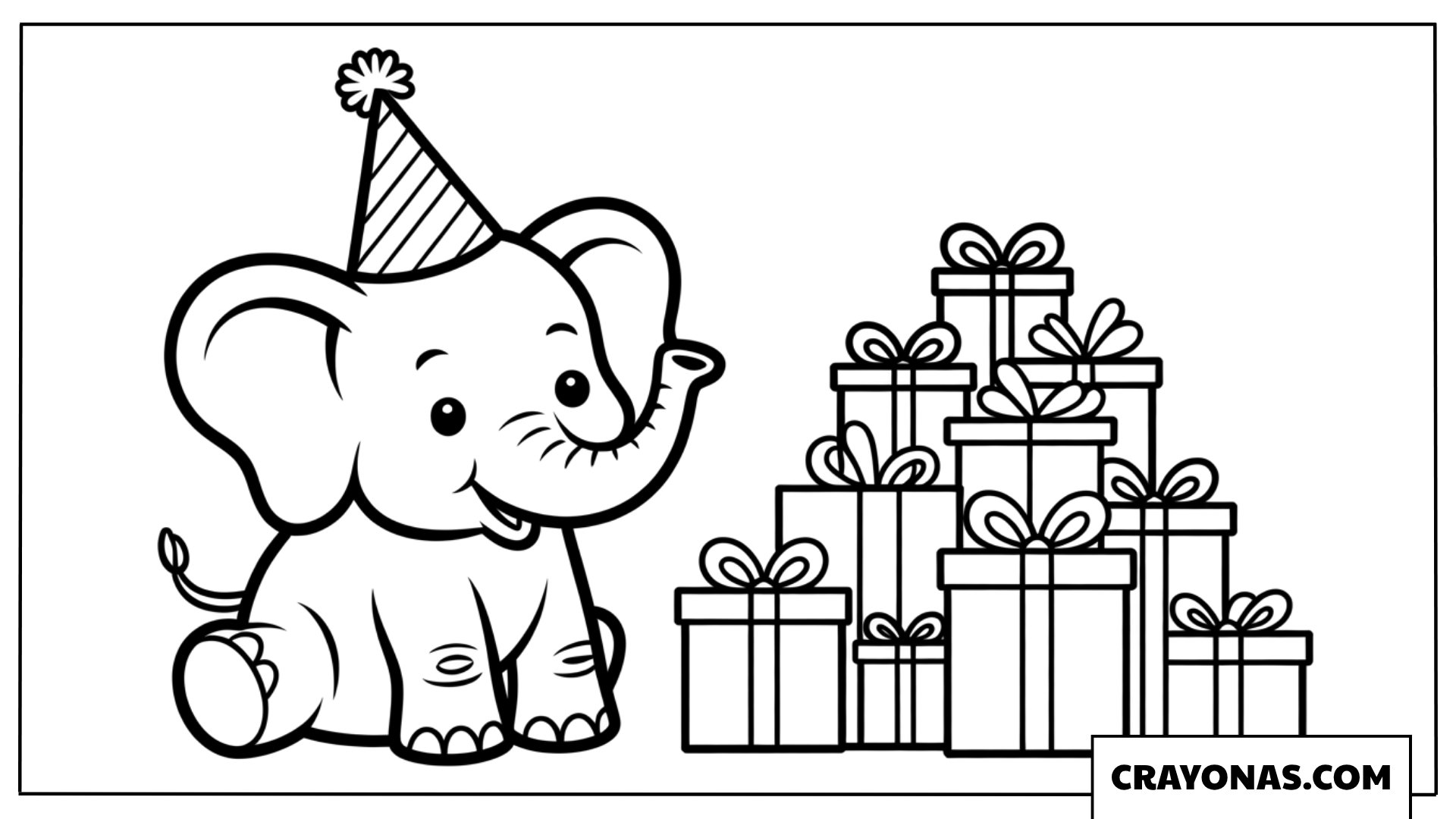 Baby Elephant with Birthday Gifts Coloring Page