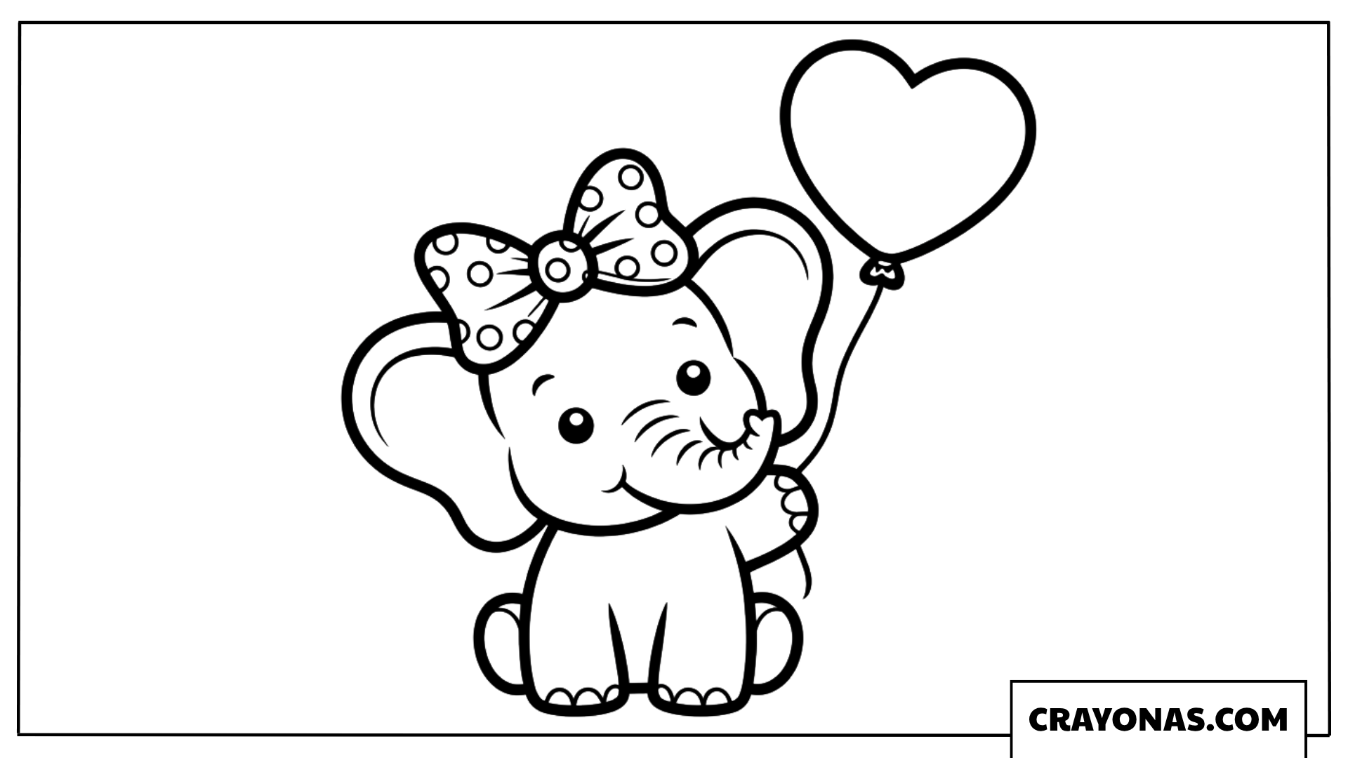 Baby Elephant with Heart Balloon Coloring Page
