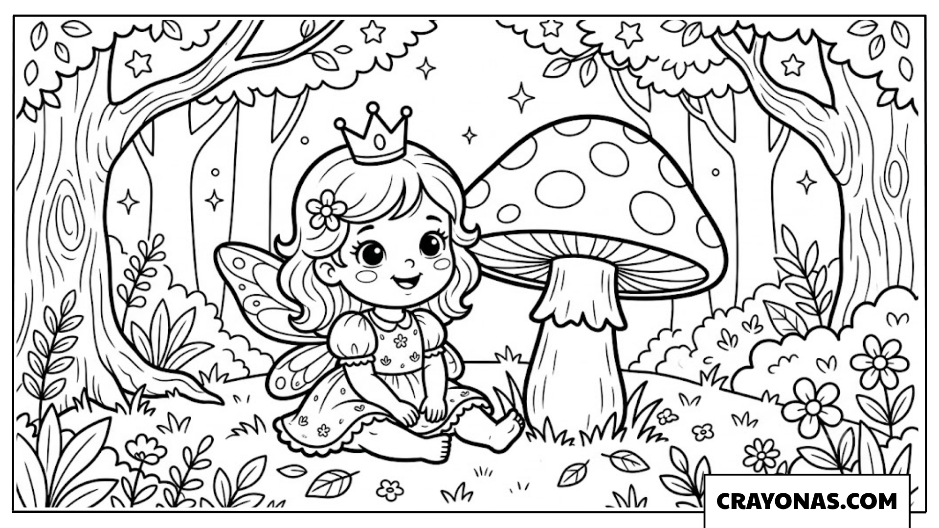 Baby Fairy Princess in Forest Coloring Page