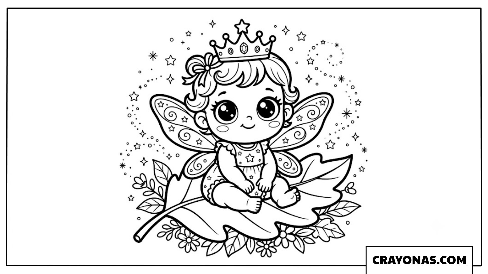 Baby Fairy Princess on Leaf Coloring Page