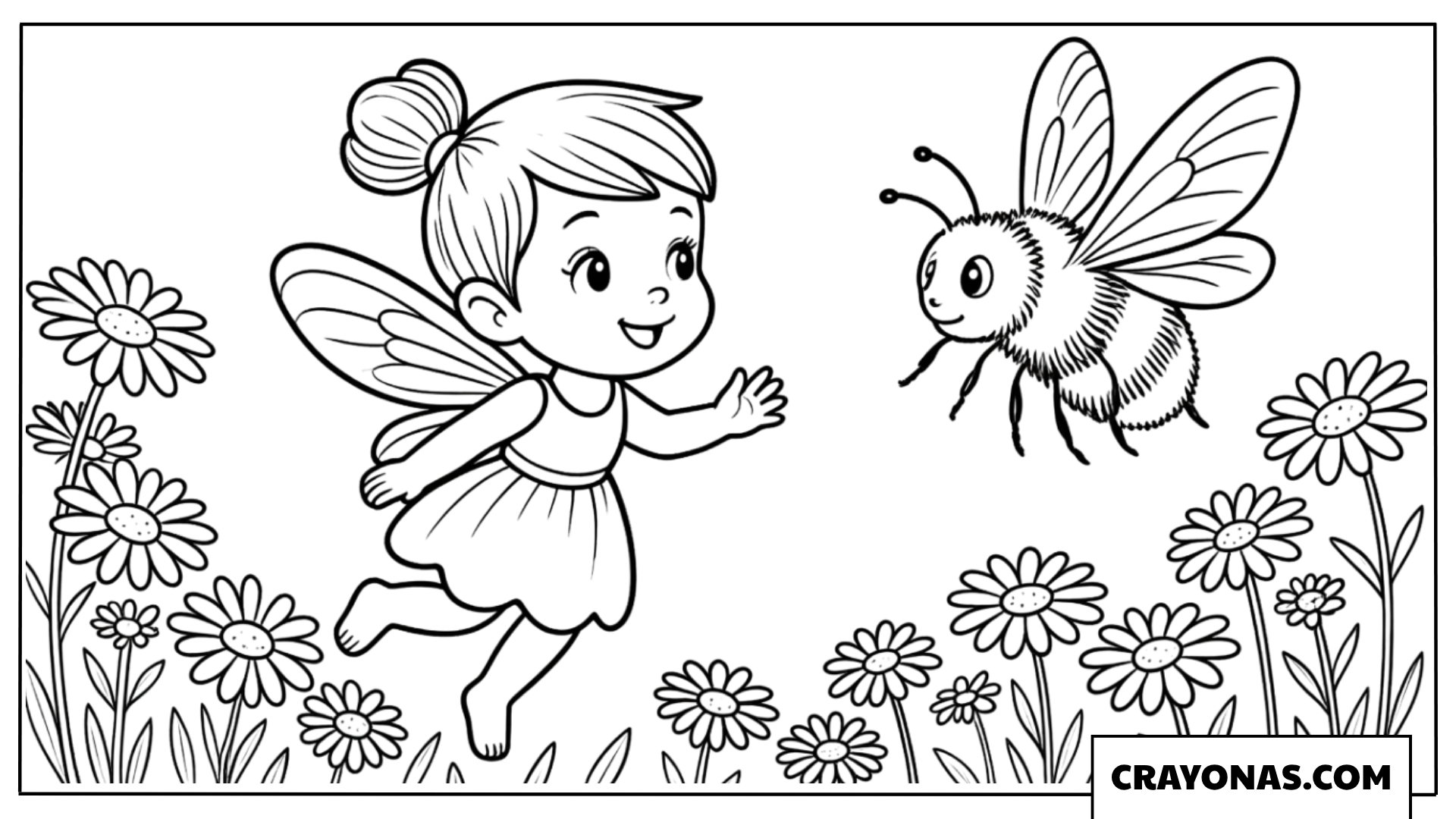 Baby Fairy Princess with Bee Coloring Page
