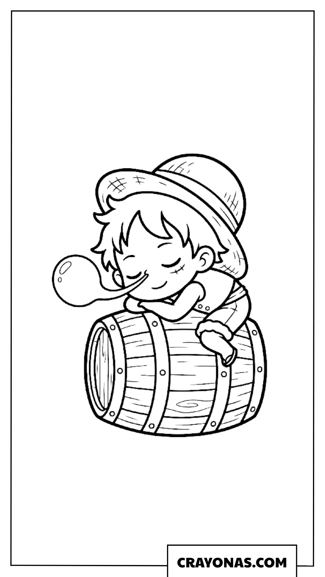 Baby Luffy Sleeping On Wooden Barrel Coloring Page
