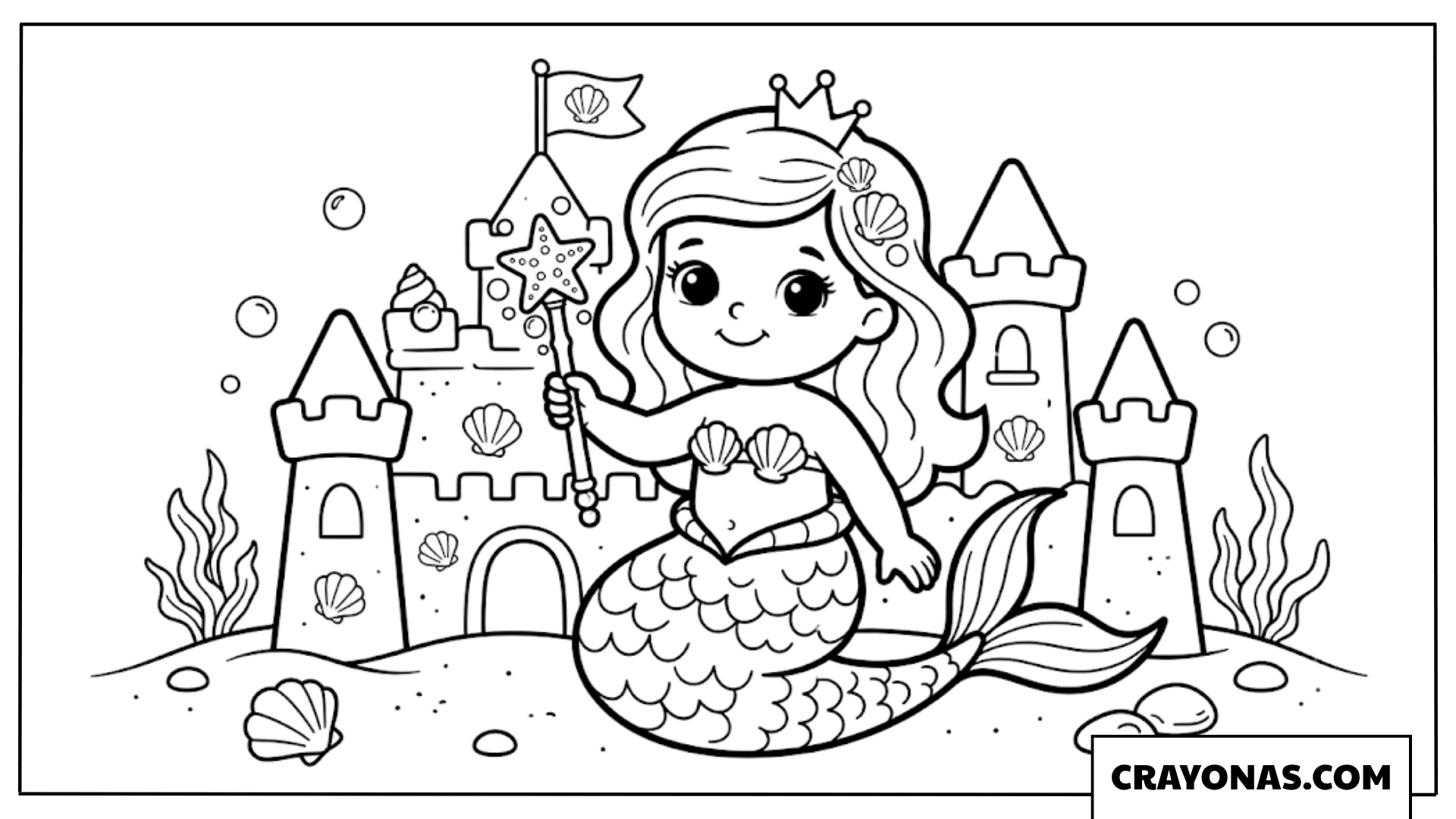 Baby Mermaid Princess in Castle Coloring Page