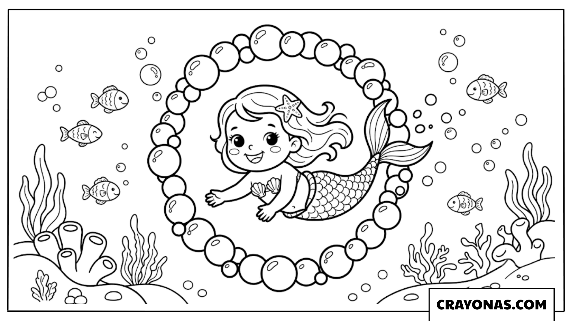 Baby Mermaid in Bubble Ring Coloring Page