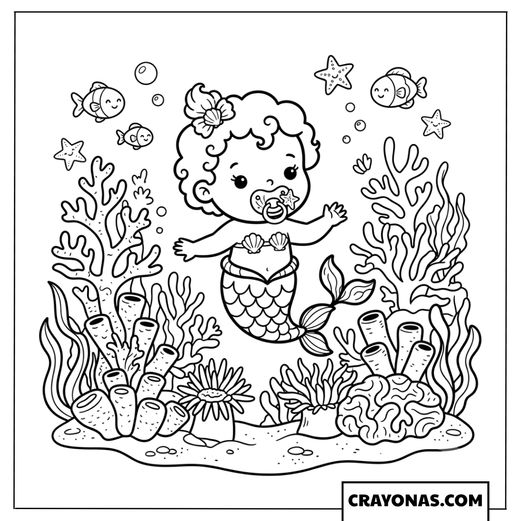 Baby Mermaid with Pacifier Coloring Page