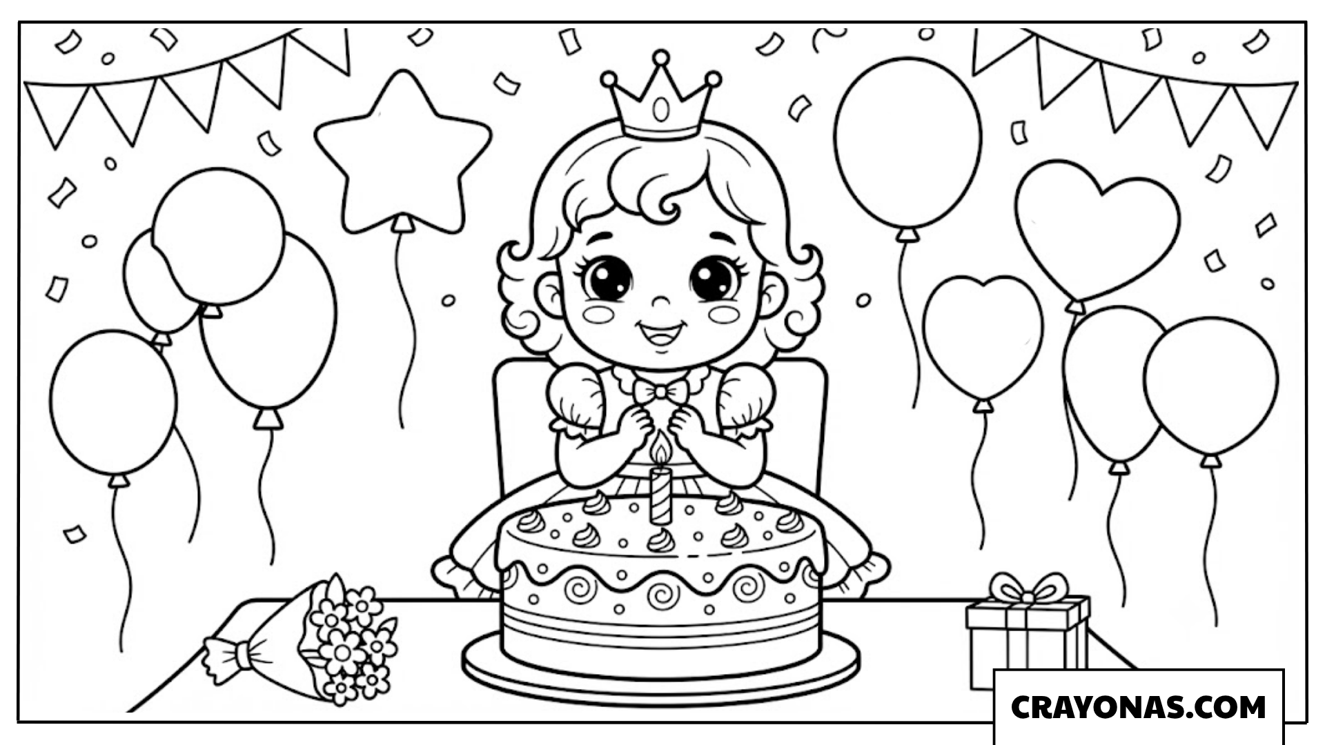 Baby Princess Birthday Cake Coloring Page