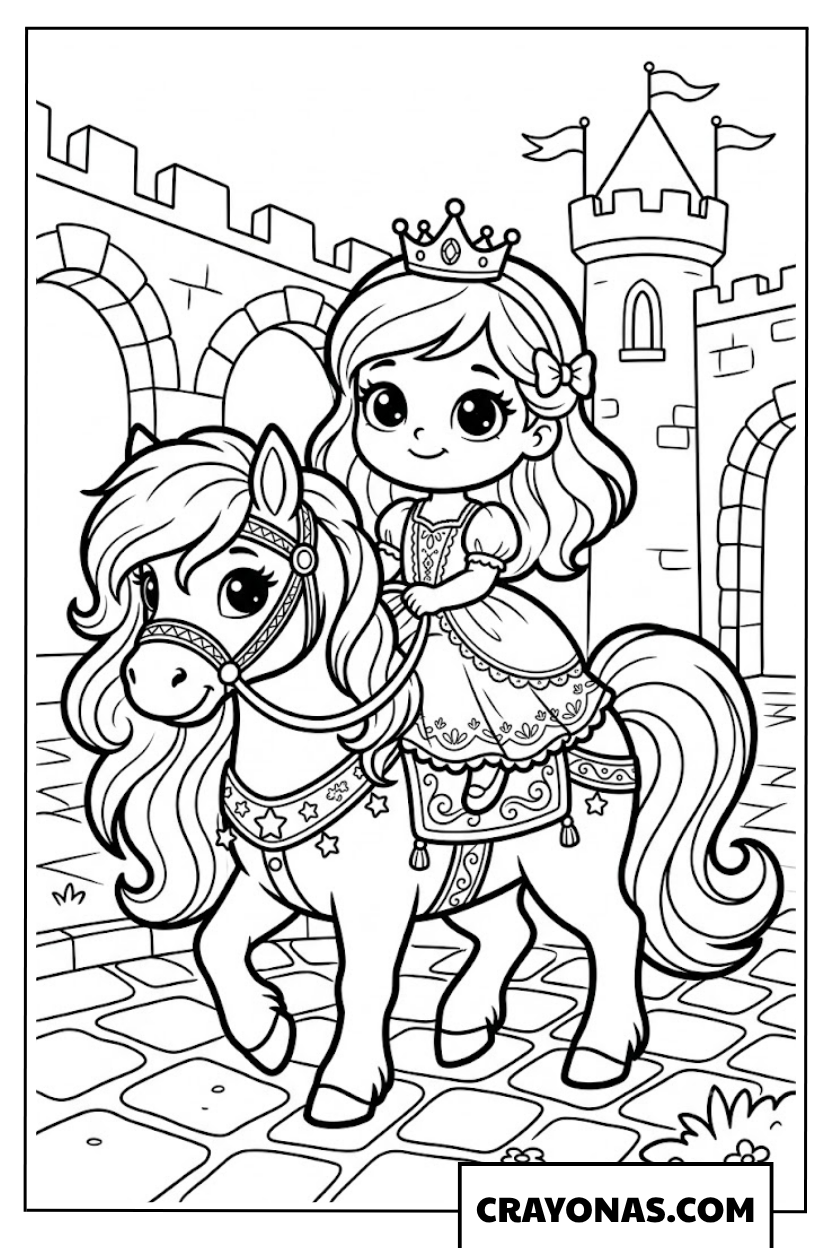 Baby Princess Riding Royal Pony Coloring Page