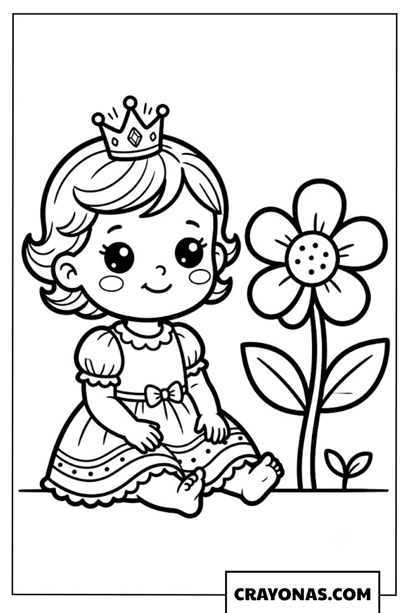 Baby Princess in the Garden Coloring Page