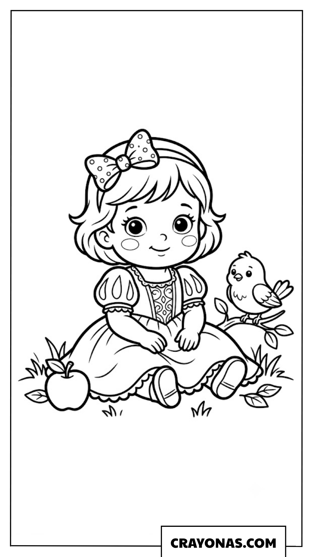 Baby Princess with Forest Bird Coloring Page