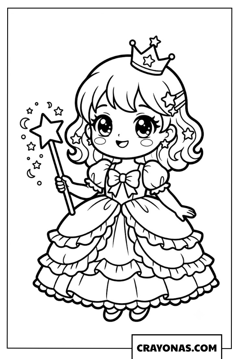 Baby Princess with Magic Wand Coloring Page