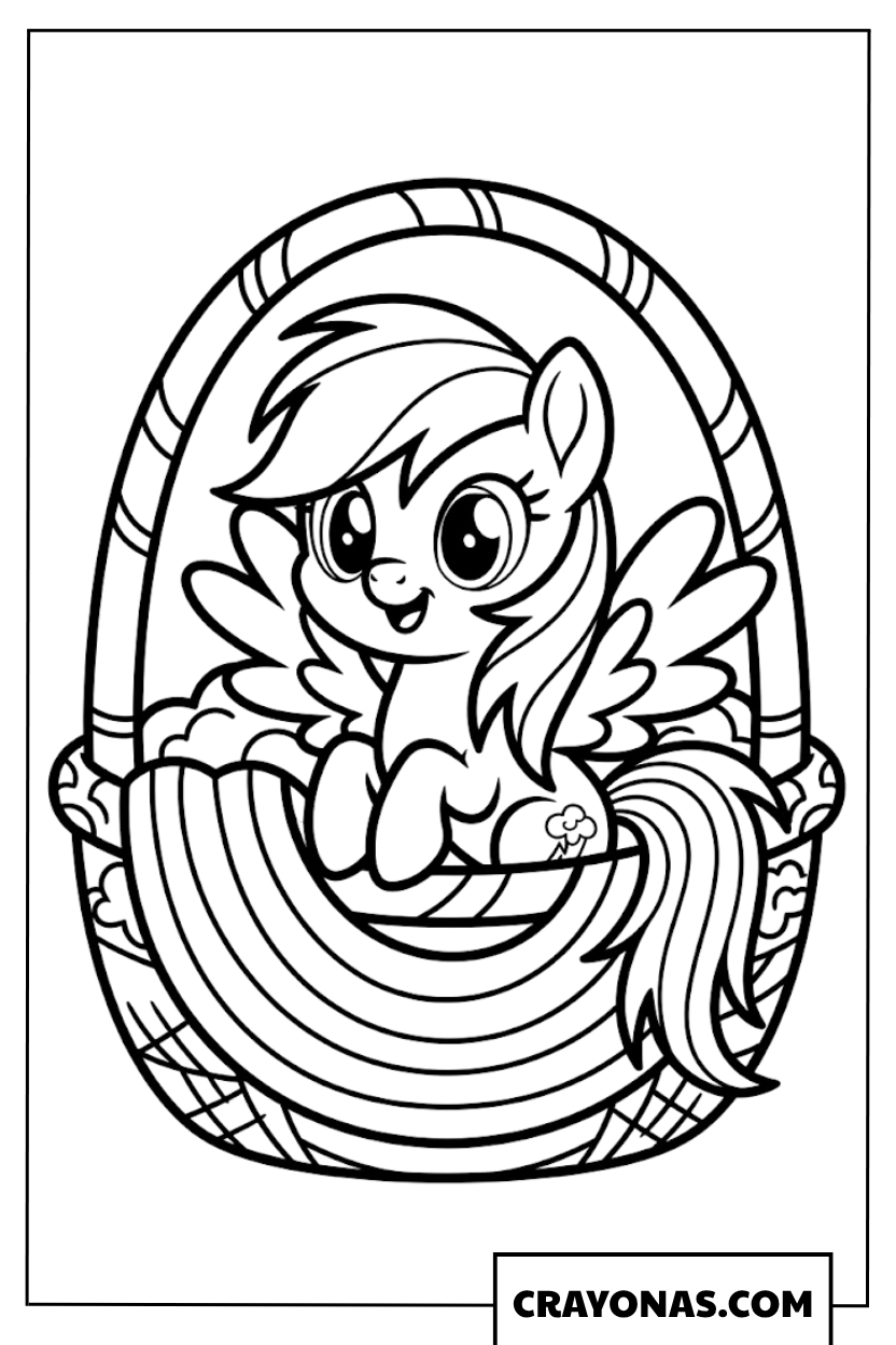 Baby Rainbow Dash Sitting In Basket My Little Pony Coloring Page