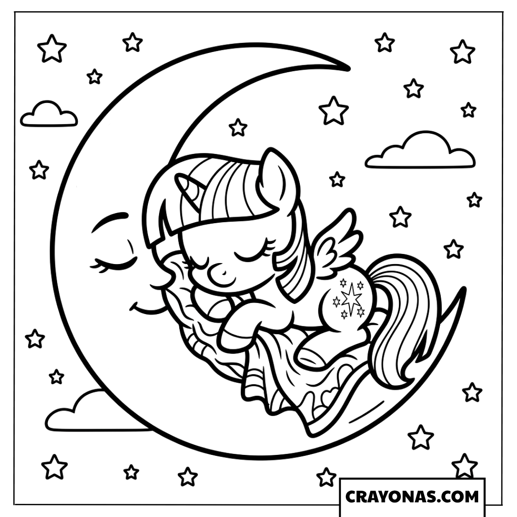 Baby Twilight Sparkle Sleeping On Crescent Moon Coloring Page
