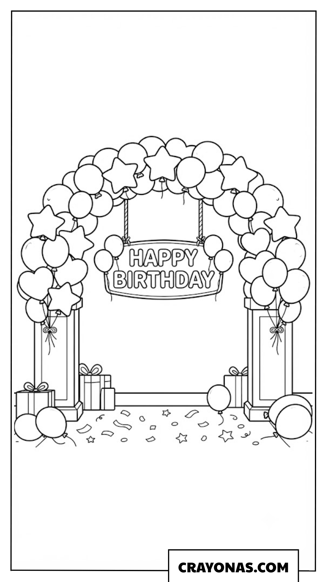Balloon Arch with Happy Birthday Sign Coloring Page