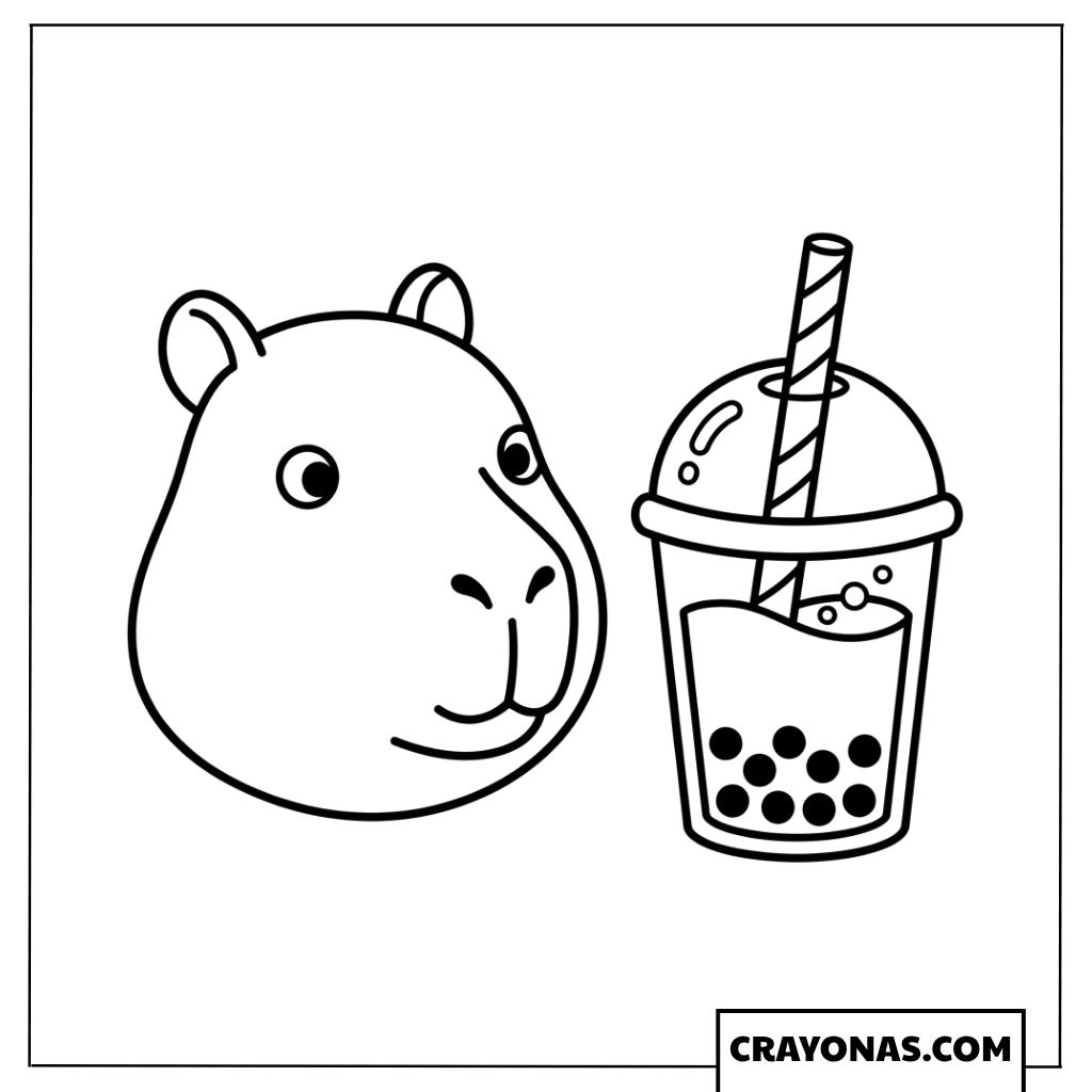 Basic Capybara Head and Boba Drink Coloring Page