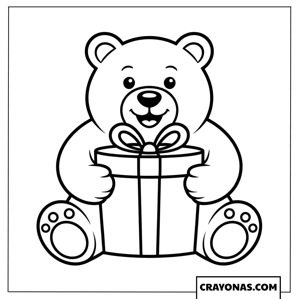 Bear with Gift Box Coloring Page