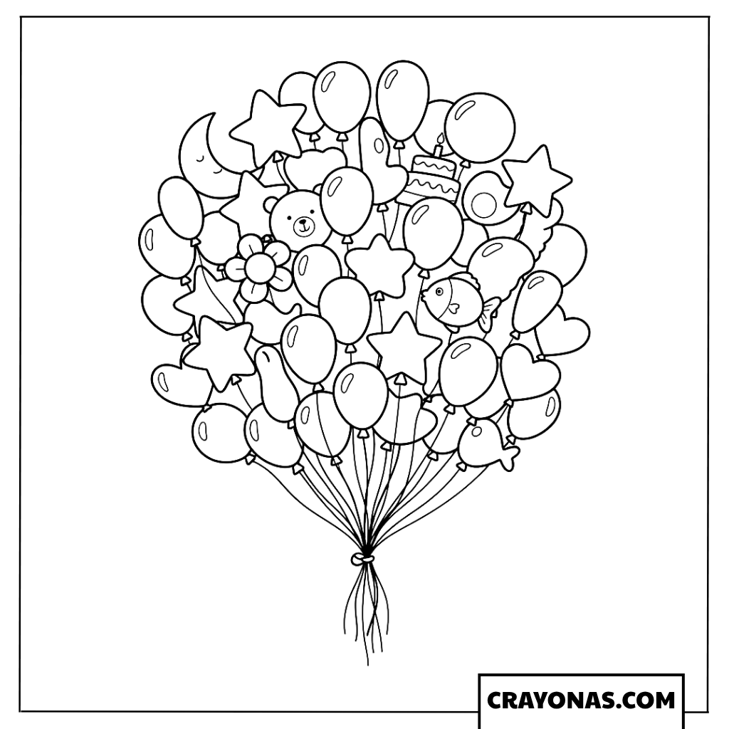 Birthday Balloon Bunch Coloring Page