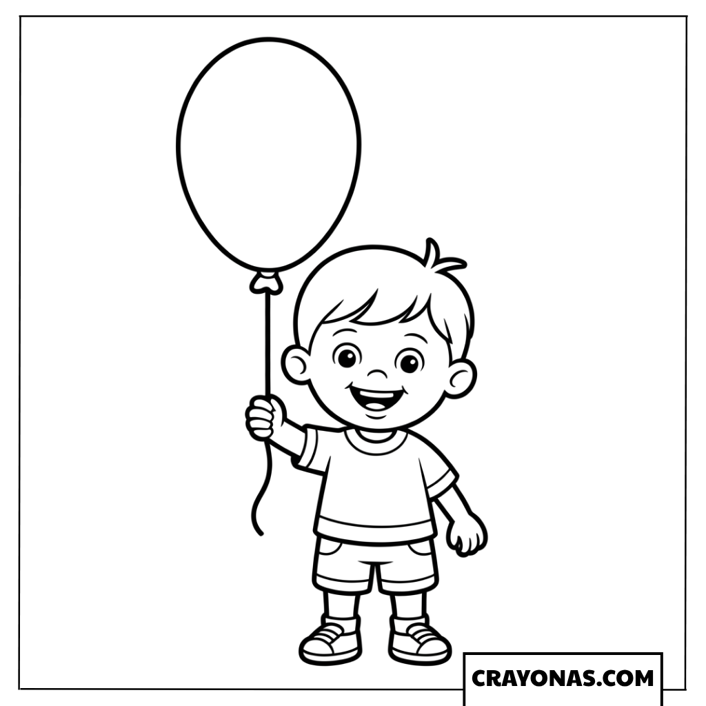 Boy with Balloon Happy Birthday Coloring Page