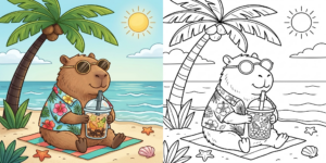 Capybara Bubble Tea Coloring Pages ft - Capybara Bubble Tea Coloring Pages ft