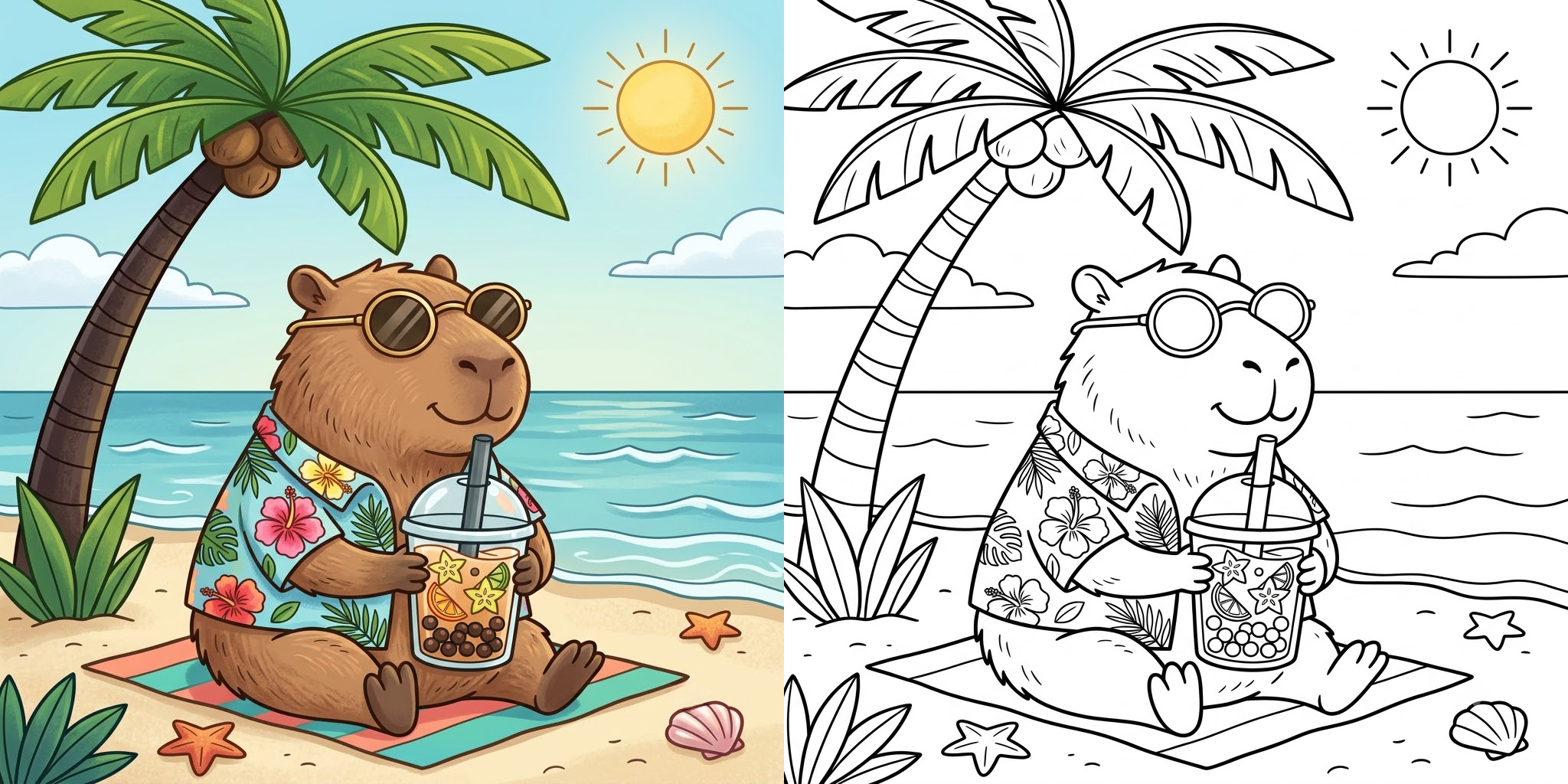 Capybara Bubble Tea Coloring Pages ft - Capybara Bubble Tea Coloring Pages ft