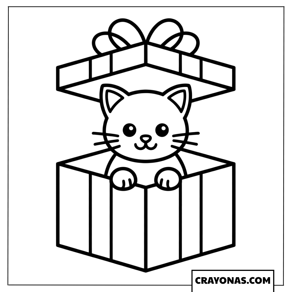 Cat in Gift Box Coloring Page