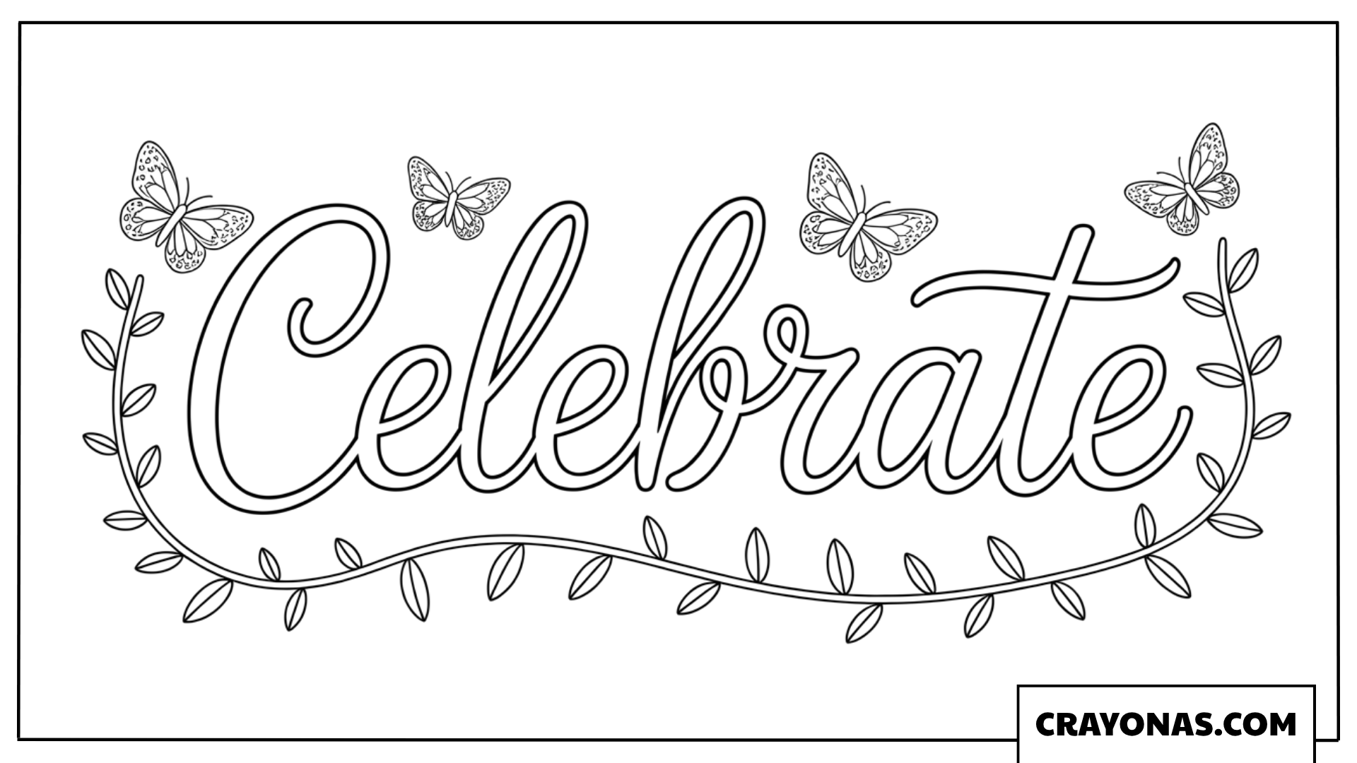 Celebrate Lettering with Flowers Coloring Page