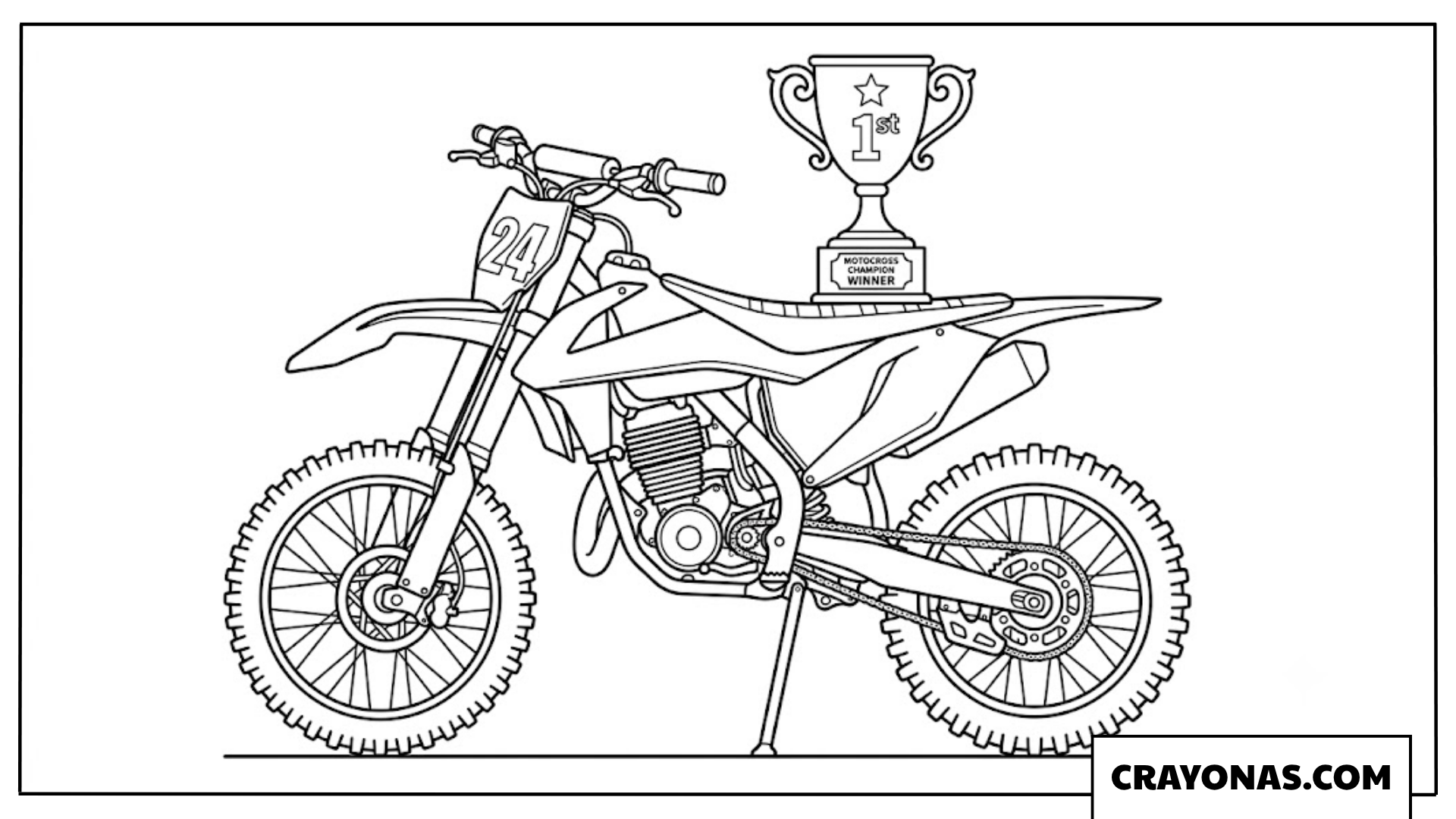 Championship Dirt Bike Display with Winner Trophy Coloring Page