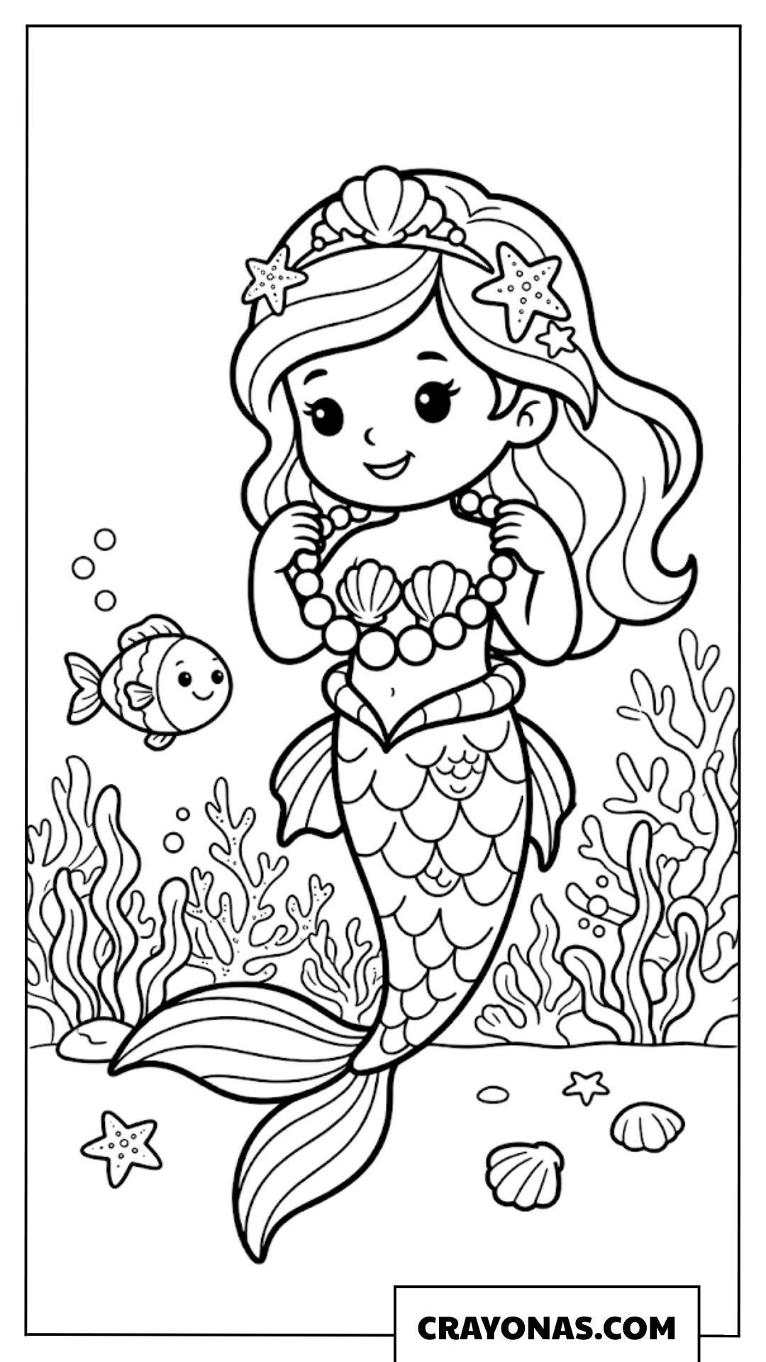 Chibi Mermaid Princess with Necklace Coloring Page