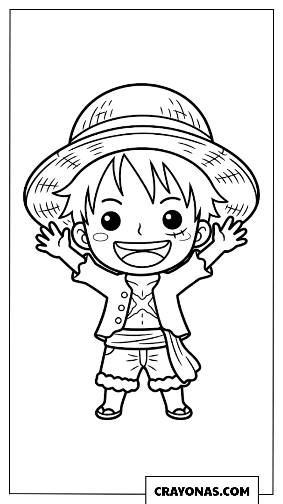 Chibi Monkey D Luffy Waving Hands Joyfully Coloring Page