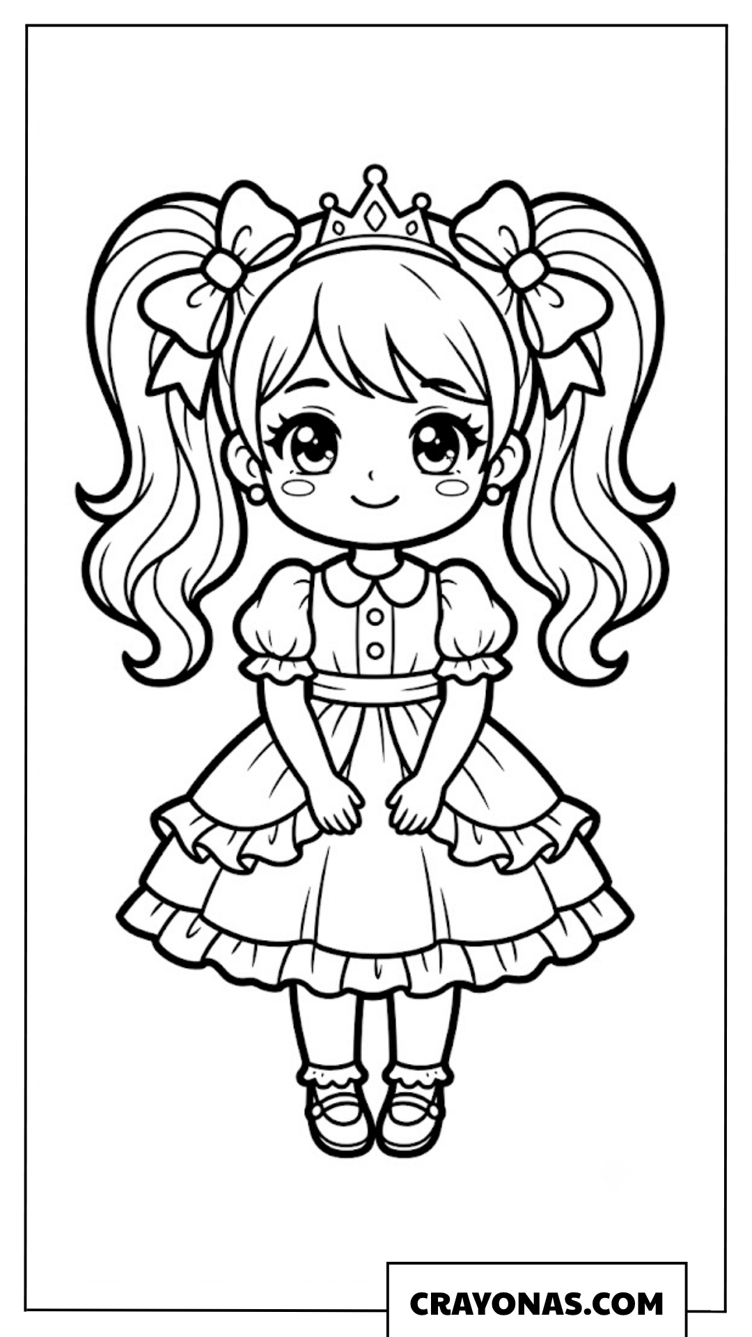 Chibi Princess with Pigtails Coloring Page