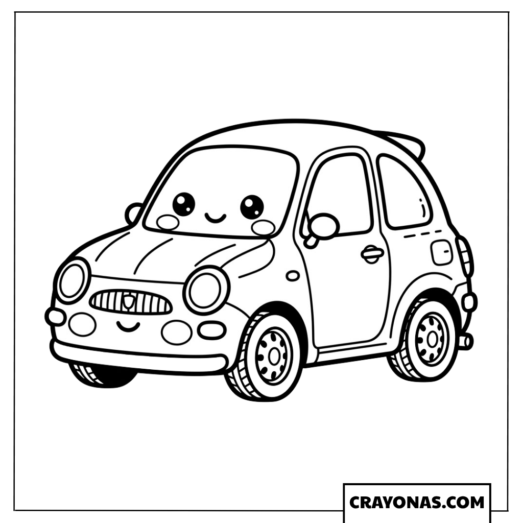Chubby Kawaii Beetle Car with Rosy Cheeks Coloring Page