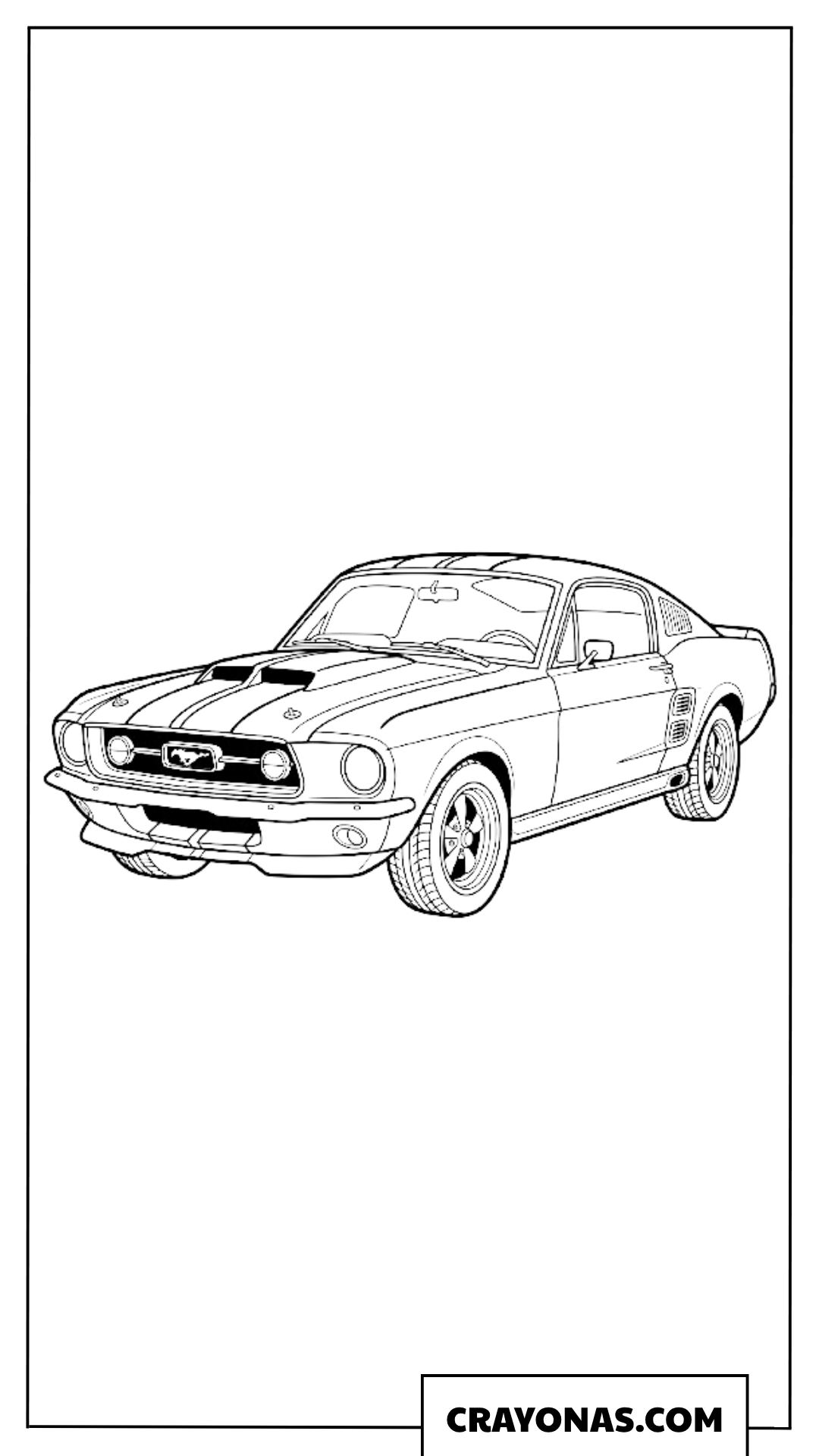 Classic American Muscle Car Three-Quarter View Coloring Page