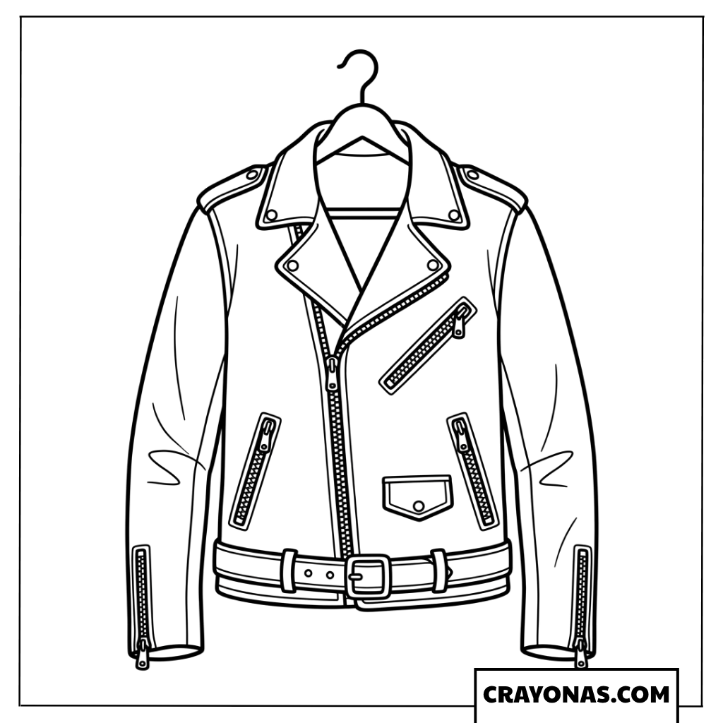 Classic Biker Leather Jacket Hanging on Hanger Coloring Page